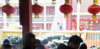 大年初一加拿大人来湛山精舍上香祈福蛇年吉祥